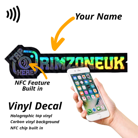NFC TAP Personalised Social media (Instagram TikTok Youtube Snapchat) Carbon Vinyl Sticker Holographic oil slick